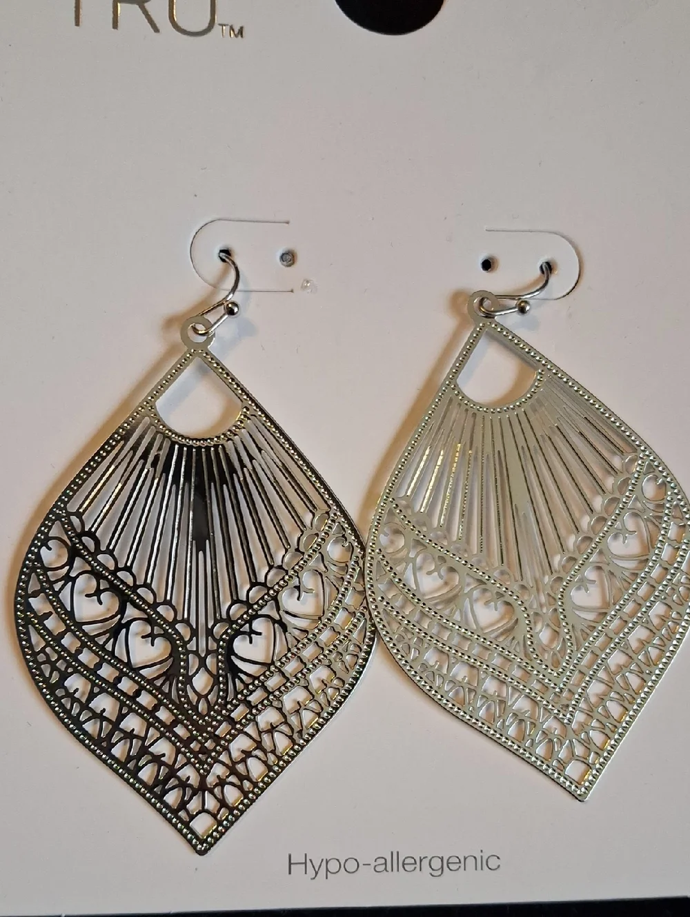 Time And Tru Silvertone Filigree Teardrop Hypoallergenic Earrings